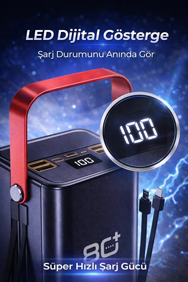 80.000 mAh Güçlü Powerbank LED Işıklı